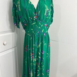 Maje Green Floral Midi Dress in size 4